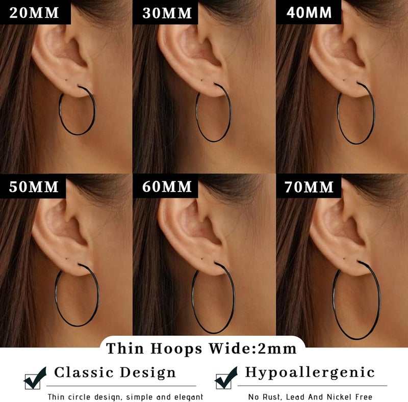 Senteria 2mm Wide 925 Sterling Silver Hoop Earrings for Women Hypoallergenic Lightweight Thin Large Big Gold Plated Hoops Earrings for Women 20/30/50/70MM - Image 5